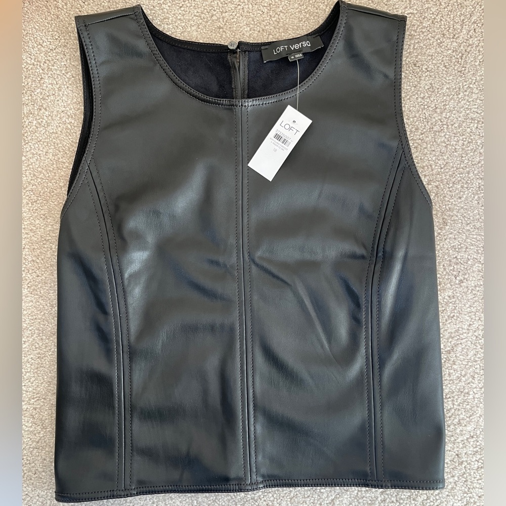 LOFT Black Vegan Leather Sleeveless Top